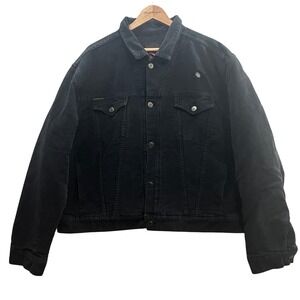 Gap Denim Trucker Jacket Mens Medium Black Quilted Lined Distressed Vintage